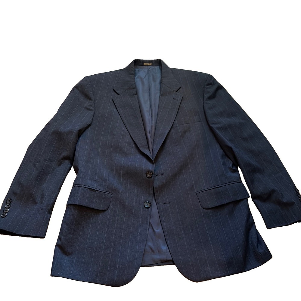 Oscar De La Renta Men's Wool Blazer 42R Navy Striped Single-Breasted